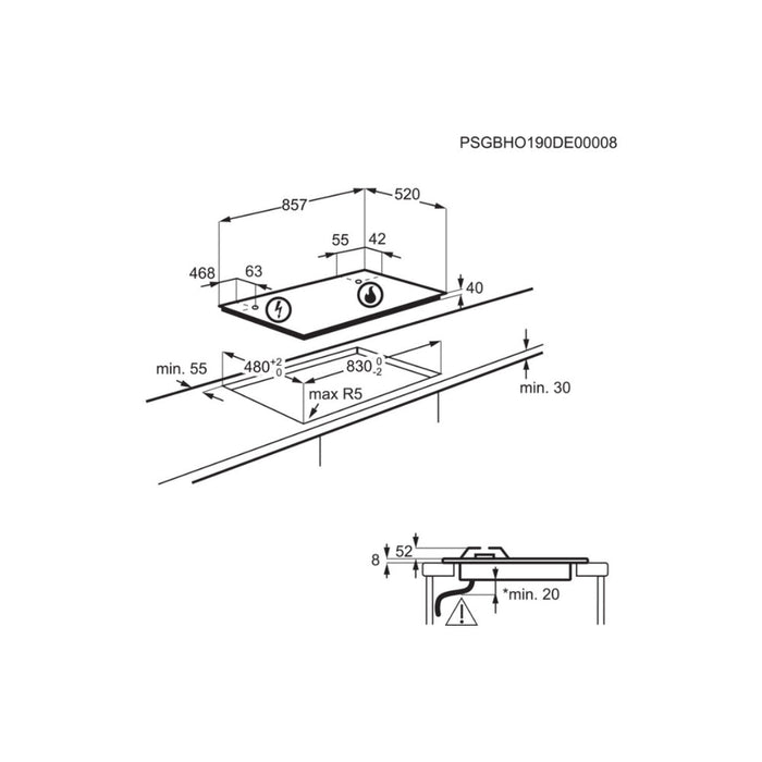 Electrolux KGS9536X 85cm Gas Hob - St/Steel - Unbeatable Bathrooms