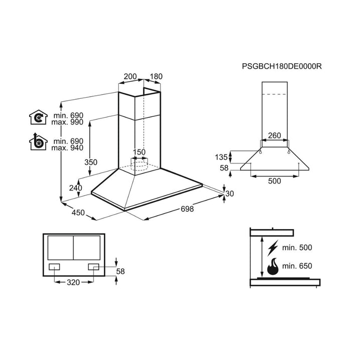 Electrolux LFC317X Pyramid Chimney Hood - St/Steel - Unbeatable Bathrooms