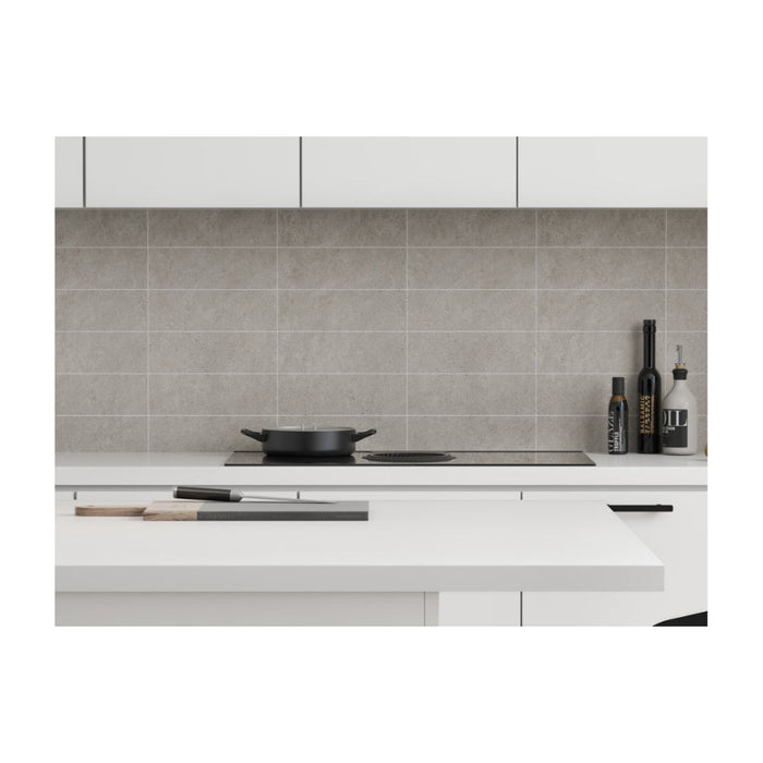 Fibo 30x10cm Rectangular Tile Splashback - Grey Sahara (Pk/2) - Unbeatable Bathrooms