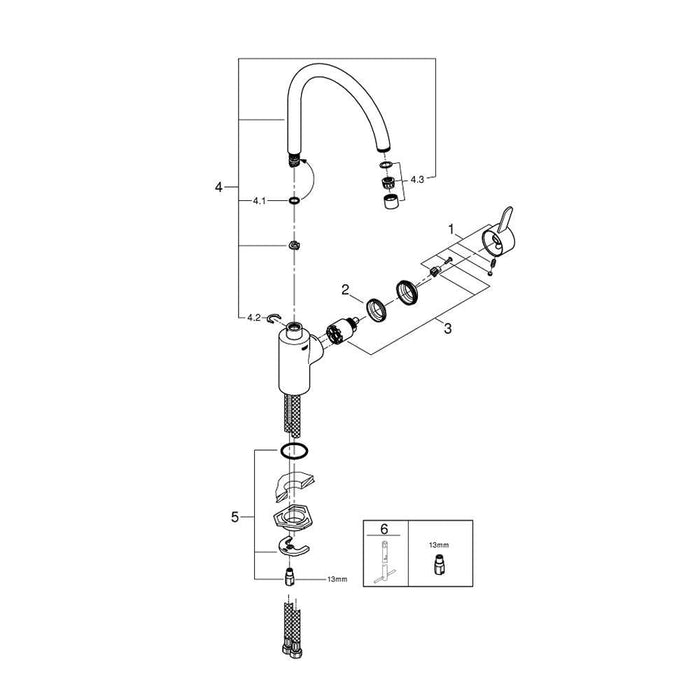 Grohe Eurosmart Cosmopolitan 1/2 Inch Single Lever Sink Mixer with High Spout - Unbeatable Bathrooms