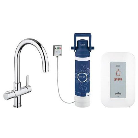 Grohe Red Duo Kitchen Mixer and 3 Litres Single Boiler with C Spout - Unbeatable Bathrooms