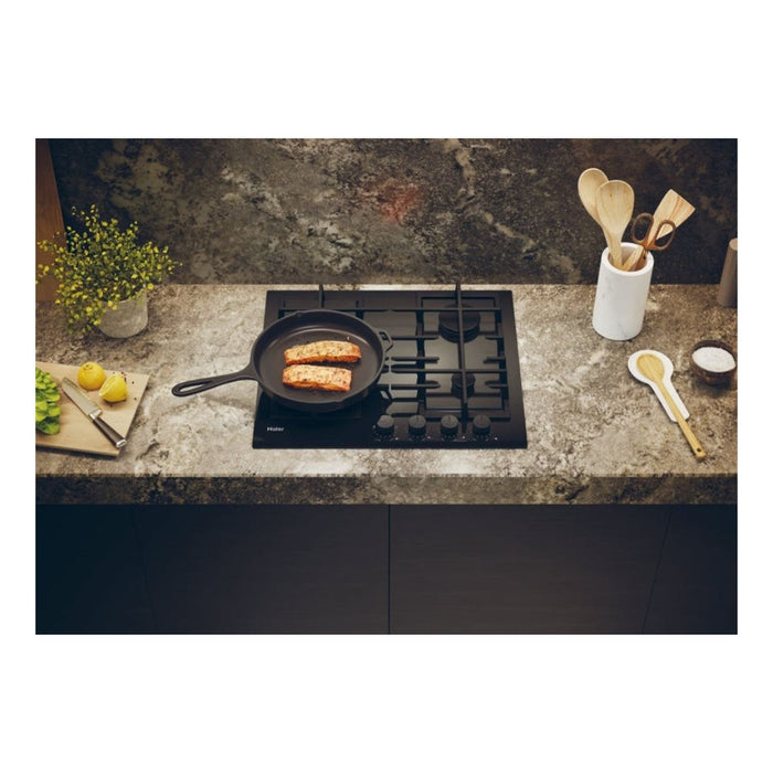 Haier HAVG6BF4TBPB 60cm Gas on Glass Hob - Black - Unbeatable Bathrooms