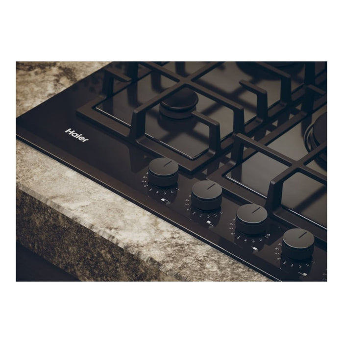 Haier HAVG75TBBP 75cm Gas on Glass Hob - Black - Unbeatable Bathrooms
