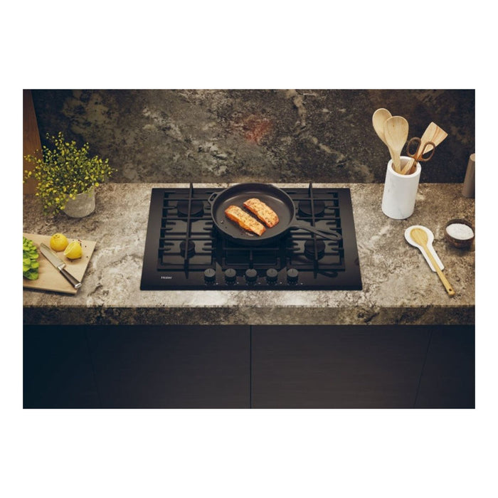 Haier HAVG75TBBP 75cm Gas on Glass Hob - Black - Unbeatable Bathrooms