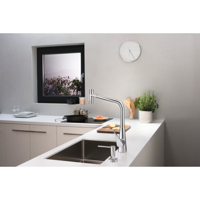 Hansgrohe Metris Select M71 Single Lever Kitchen Mixer 320 with Pull-Out Spray and Sbox, 2 Spray Modes - Unbeatable Bathrooms