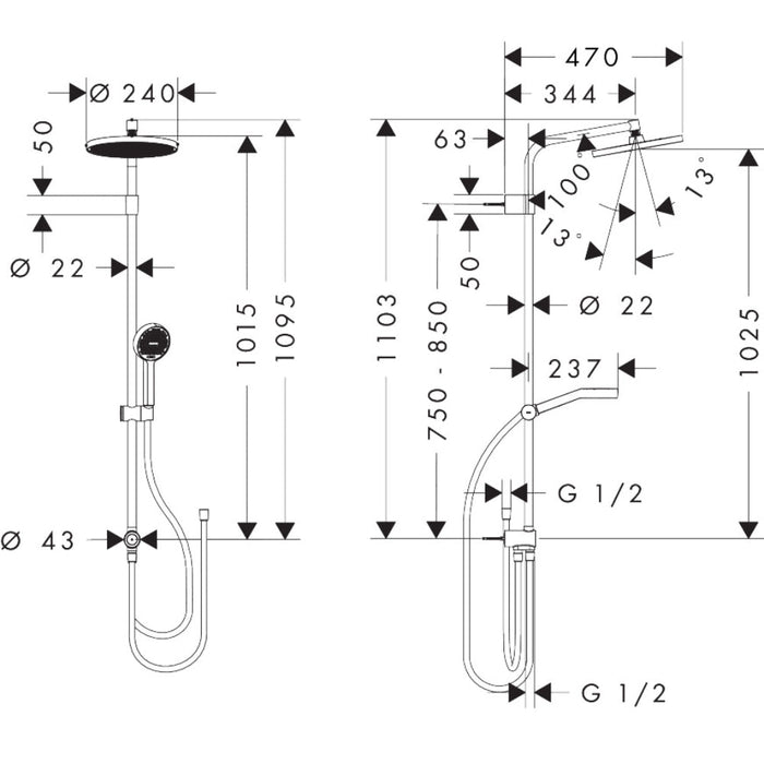 Hansgrohe Activera S Showerpipe 240 1Jet Ecosmart Reno Varia - Unbeatable Bathrooms