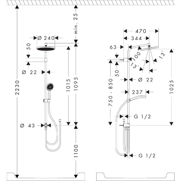 Hansgrohe Activera S Showerpipe 240 1Jet Ecosmart Reno Varia - Unbeatable Bathrooms