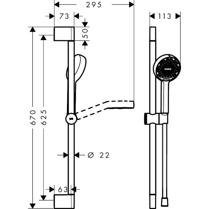 Hansgrohe Activera Select S Shower Set 95 2Jet Ecosmart+ with Shower Bar 65 cm - Unbeatable Bathrooms