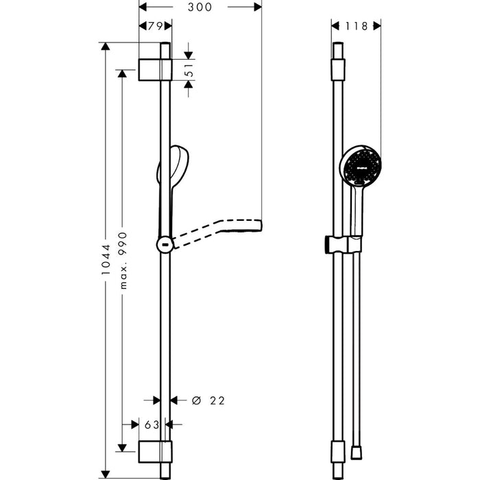 Hansgrohe Activera Select S Shower Set 95 2Jet Ecosmart with Shower Bar Varia 105 cm - Unbeatable Bathrooms