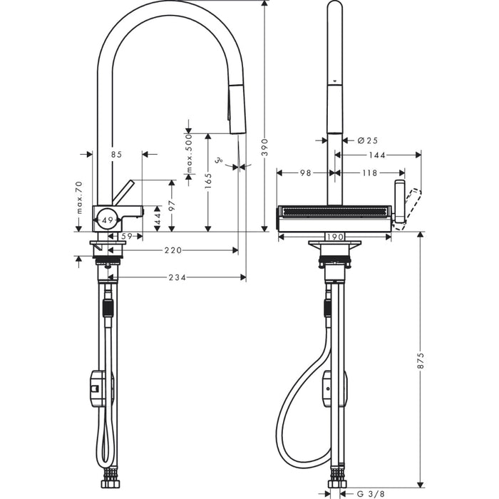 Hansgrohe Aquno Select M81 Single Lever Kitchen Mixer 170, Pull-Out Spray, 3 Spray Modes - Unbeatable Bathrooms