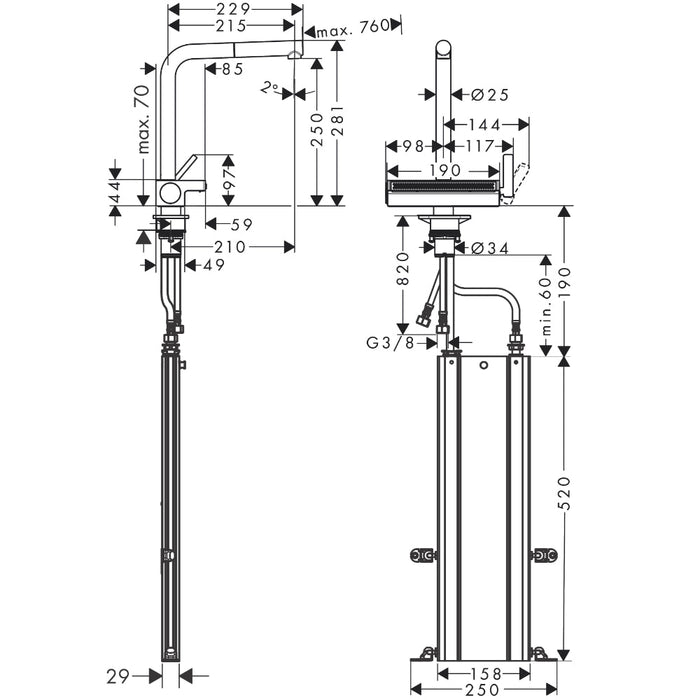 Hansgrohe Aquno Select M81 Single Lever Kitchen Mixer 250 with Pull-Out Spout and Sbox, 2 Spray Modes - Unbeatable Bathrooms