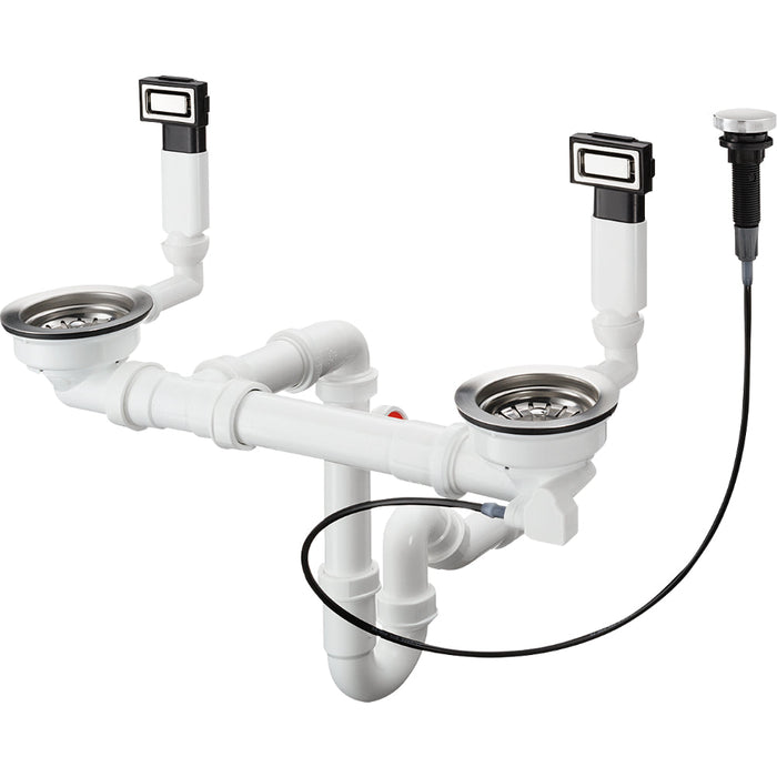 Hansgrohe Automatic Waste and Overflow Set For Double Bowl - Stainless Steel - Unbeatable Bathrooms