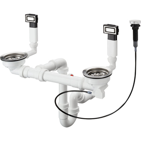 Hansgrohe Automatic Waste and Overflow Set For Double Bowl - Stainless Steel - Unbeatable Bathrooms