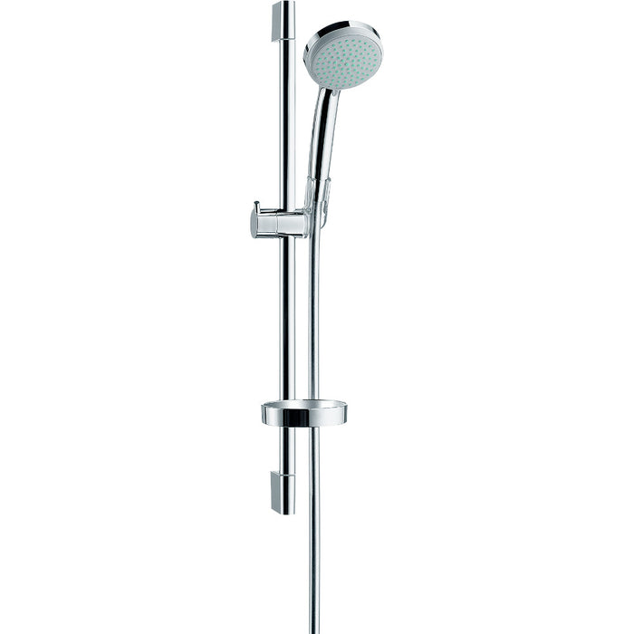 Hansgrohe Croma 100 Shower Set Vario Ecosmart with Shower Rail 65 cm and Soap Dish - Chrome - Unbeatable Bathrooms