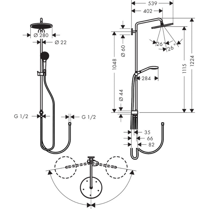 Hansgrohe Croma Select S Showerpipe 280 1Jet Reno - Chrome - Unbeatable Bathrooms