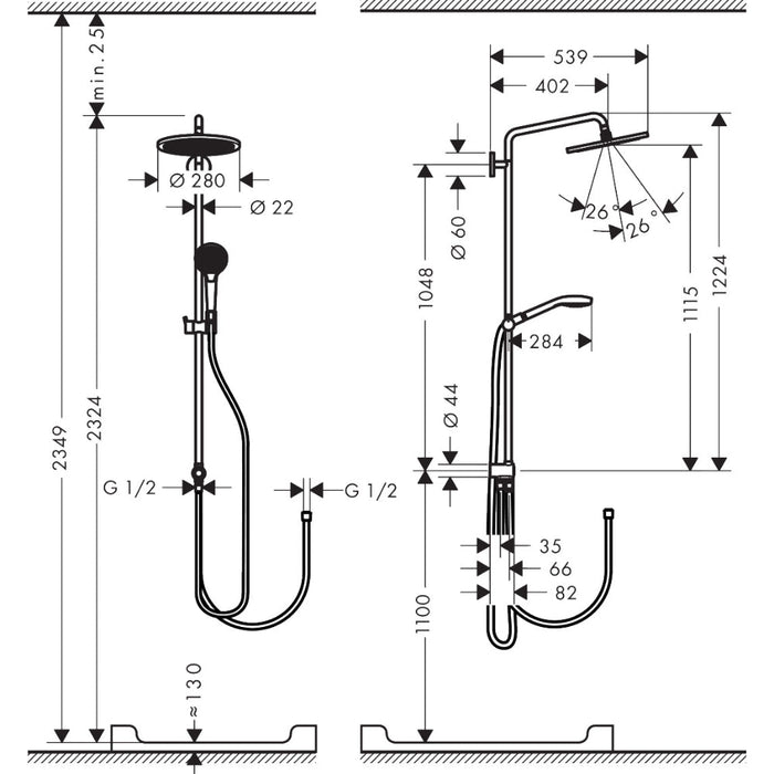 Hansgrohe Croma Select S Showerpipe 280 1Jet Reno - Chrome - Unbeatable Bathrooms