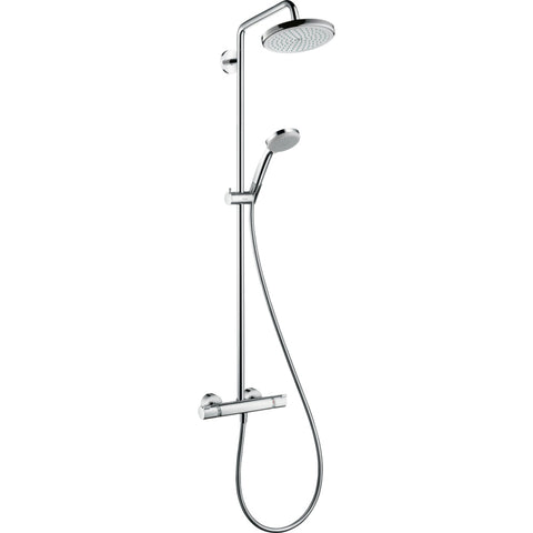Hansgrohe Croma Showerpipe 220 1Jet Ecosmart with Thermostatic Shower Mixer - Chrome - Unbeatable Bathrooms