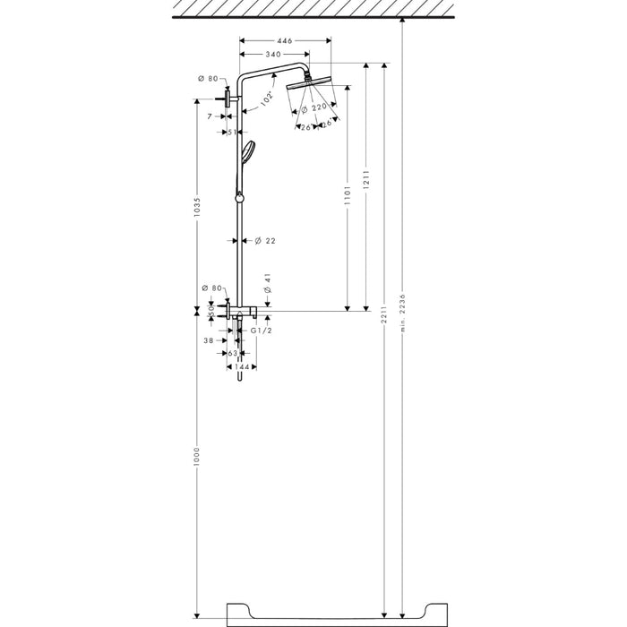 Hansgrohe Croma Showerpipe 220 1Jet Reno - Chrome - Unbeatable Bathrooms