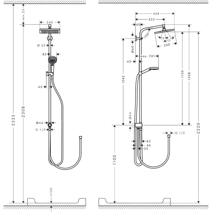 Hansgrohe Crometta E Showerpipe 240 1Jet Ecosmart Reno - Chrome - Unbeatable Bathrooms