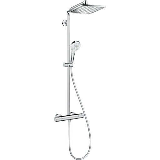Hansgrohe Crometta E Showerpipe 240 1Jet Ecosmart with Thermostatic Shower Mixer - Chrome - Unbeatable Bathrooms