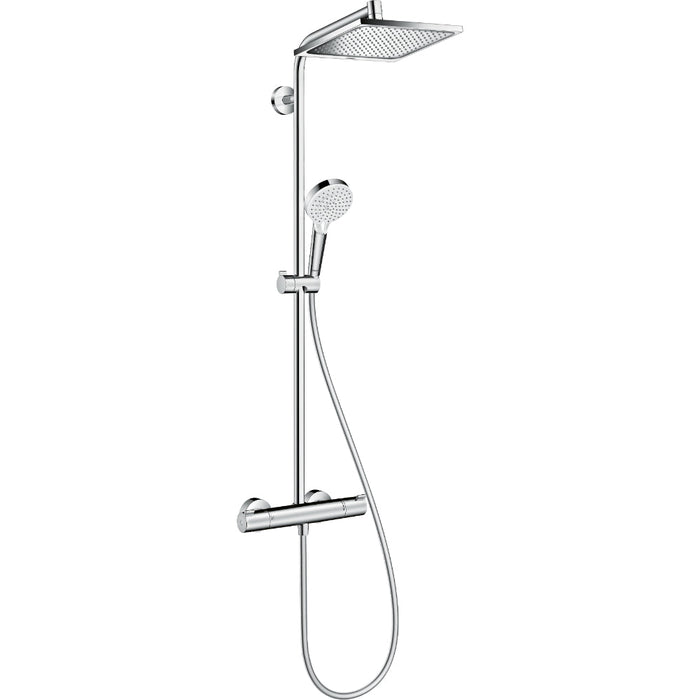Hansgrohe Crometta E Showerpipe 240 1Jet Ecosmart with Thermostatic Shower Mixer - Chrome - Unbeatable Bathrooms