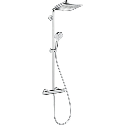 Hansgrohe Crometta E Showerpipe 240 1Jet Ecosmart with Thermostatic Shower Mixer - Chrome - Unbeatable Bathrooms