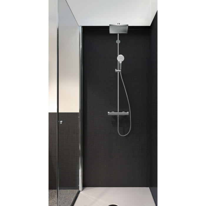 Hansgrohe Crometta E Showerpipe 240 1Jet Ecosmart with Thermostatic Shower Mixer - Chrome - Unbeatable Bathrooms