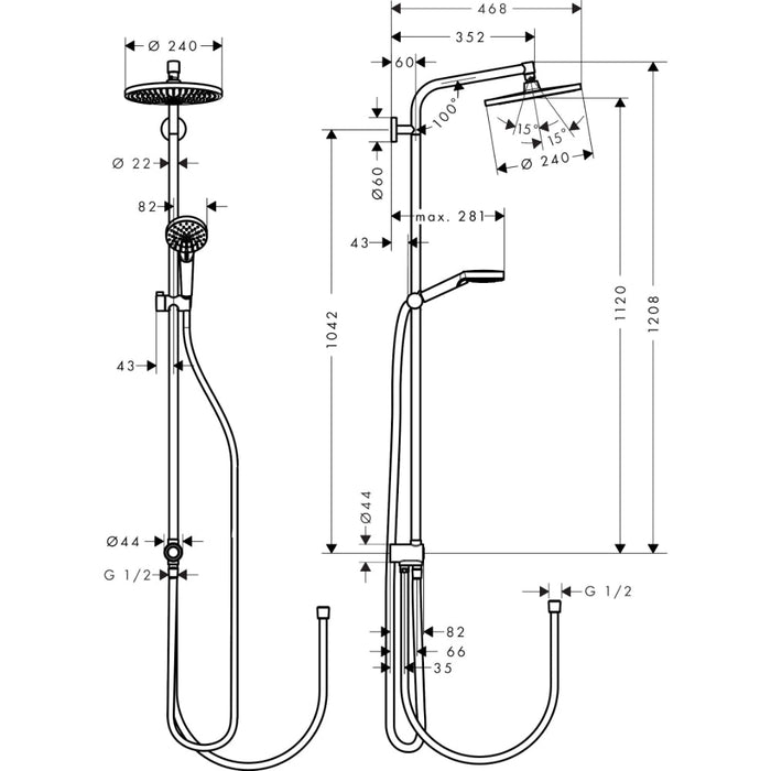 Hansgrohe Crometta S Showerpipe 240 1Jet Ecosmart Reno - Chrome - Unbeatable Bathrooms