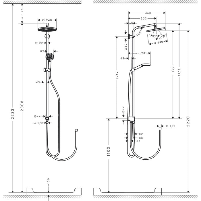 Hansgrohe Crometta S Showerpipe 240 1Jet Ecosmart Reno - Chrome - Unbeatable Bathrooms