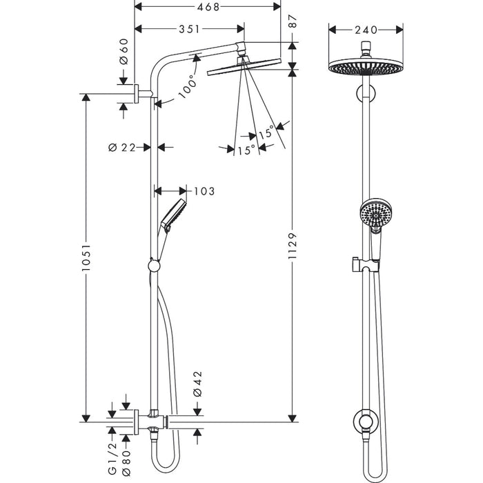 Hansgrohe Crometta S Showerpipe 240 1Jet Ecosmart Reno Gp - Chrome - Unbeatable Bathrooms
