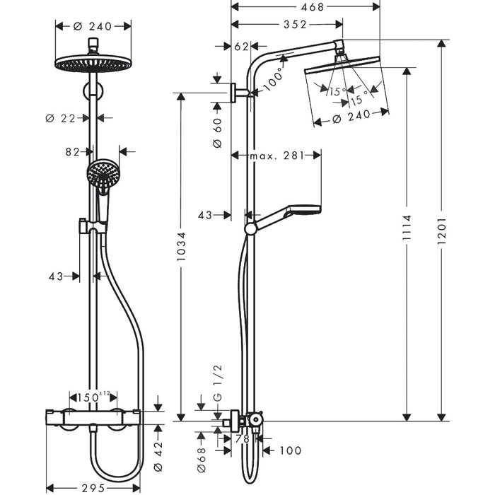 Hansgrohe Crometta S Showerpipe 240 1Jet with Thermostatic Shower Mixer - Chrome - Unbeatable Bathrooms