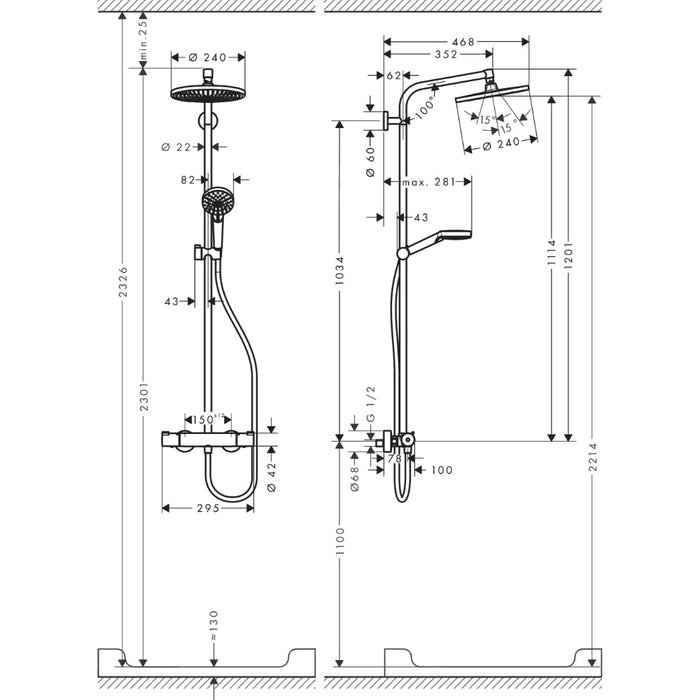 Hansgrohe Crometta S Showerpipe 240 1Jet with Thermostatic Shower Mixer - Chrome - Unbeatable Bathrooms