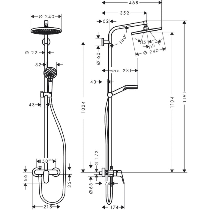 Hansgrohe Crometta S Showerpipe 240 1Jet with Manual Shower Mixer - Chrome - Unbeatable Bathrooms