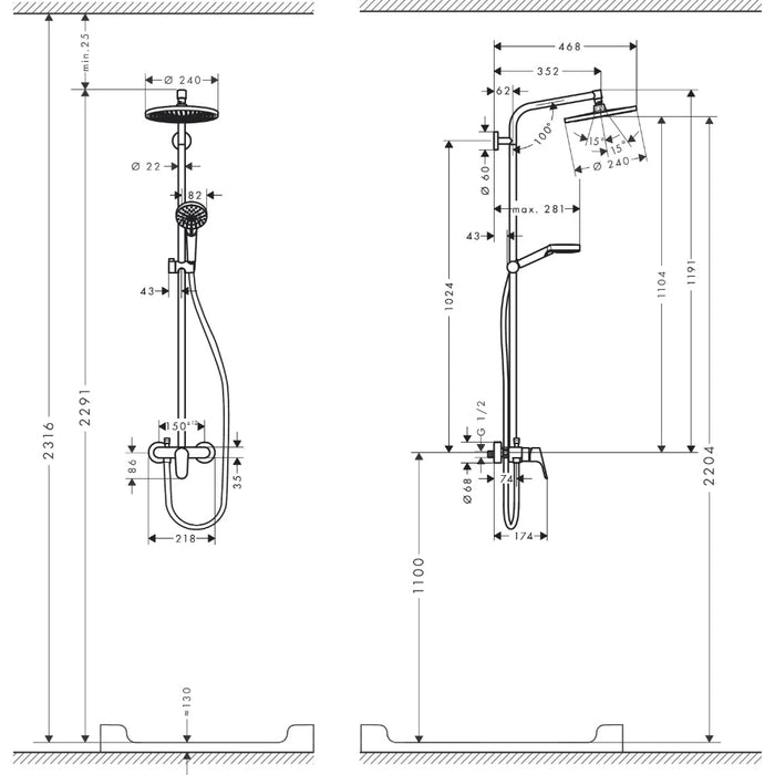 Hansgrohe Crometta S Showerpipe 240 1Jet with Manual Shower Mixer - Chrome - Unbeatable Bathrooms