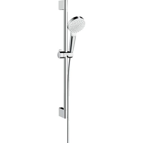 Hansgrohe Crometta Shower Set 100 1Jet Ecosmart+ with Shower Rail 65 cm - White/Chrome - Unbeatable Bathrooms