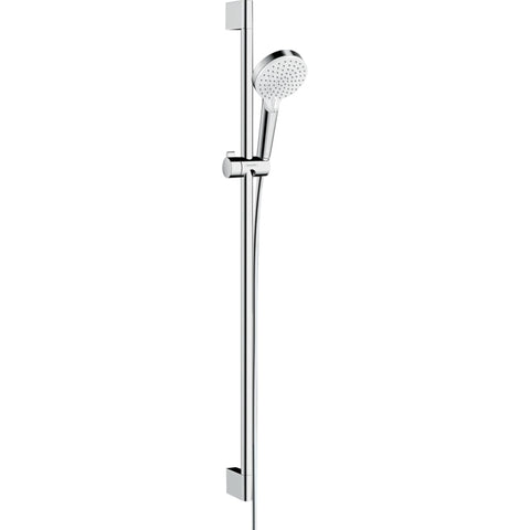 Hansgrohe Crometta Shower Set 100 Vario Ecosmart with Shower Rail 90 cm - White/Chrome - Unbeatable Bathrooms