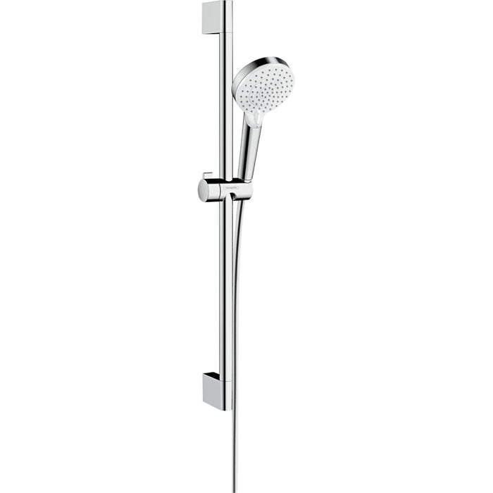 Hansgrohe Crometta Shower Set 100 Vario Ecosmart+ with Shower Rail 65 cm - White/Chrome - Unbeatable Bathrooms