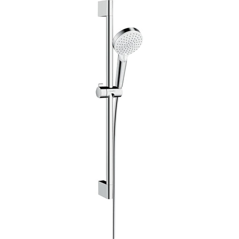 Hansgrohe Crometta Shower Set 100 Vario Ecosmart+ with Shower Rail 65 cm - White/Chrome - Unbeatable Bathrooms