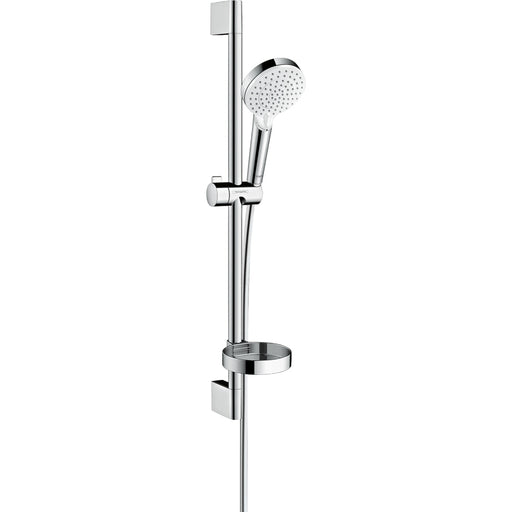 Hansgrohe Crometta Shower Set 100 Vario with Shower Rail 65 cm and Soap Dish - White/Chrome - Unbeatable Bathrooms