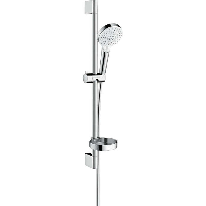 Hansgrohe Crometta Shower Set 100 Vario with Shower Rail 65 cm and Soap Dish - White/Chrome - Unbeatable Bathrooms