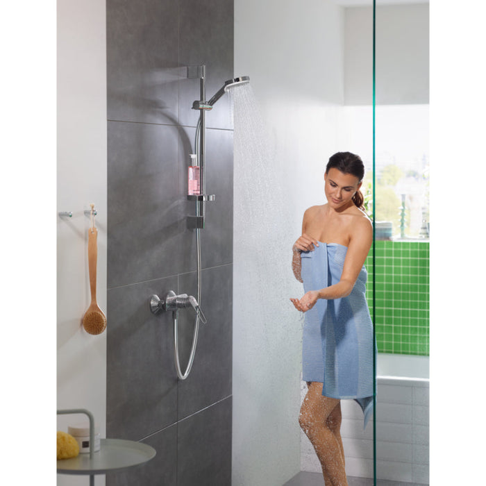 Hansgrohe Crometta Shower Set 100 Vario with Shower Rail 65 cm and Soap Dish - White/Chrome - Unbeatable Bathrooms