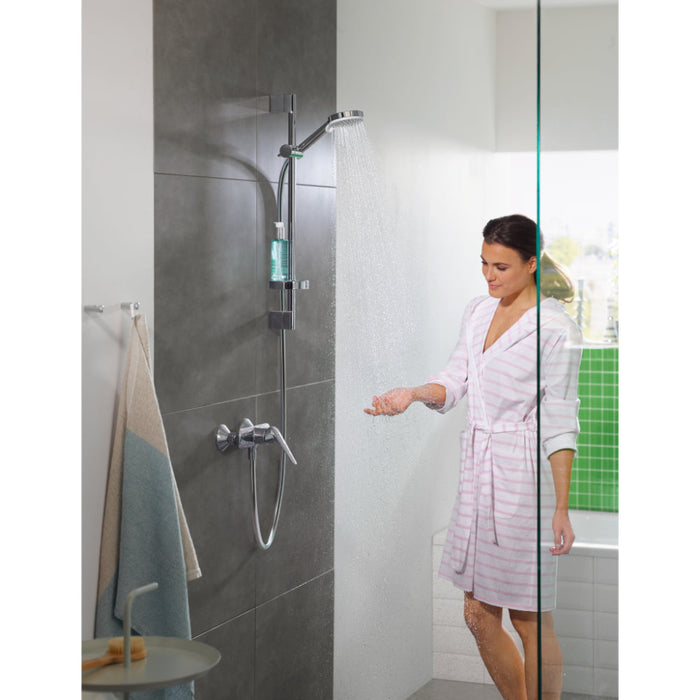 Hansgrohe Crometta Shower Set 100 Vario with Shower Rail 65 cm and Soap Dish - White/Chrome - Unbeatable Bathrooms