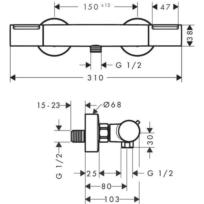 Hansgrohe Ecostat Element Shower Thermostat For Exposed Installation - Unbeatable Bathrooms