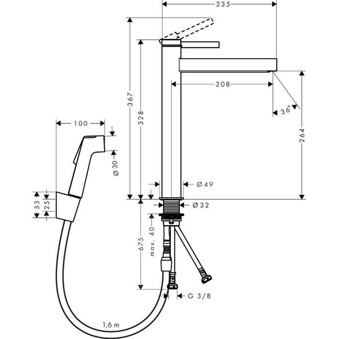 Hansgrohe Finoris Single Lever Basin Mixer 260 with Bidette Hand Shower and Shower Hose 160 cm - Unbeatable Bathrooms