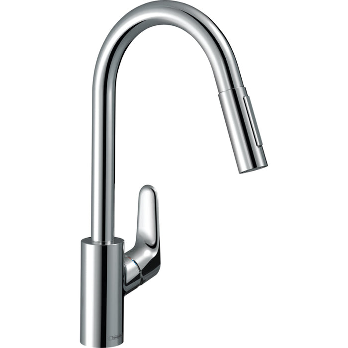 Hansgrohe Focus M41 Single Lever Kitchen Mixer 240 Ecosmart with Pull-Out Spray, 2 Spray Modes - Unbeatable Bathrooms