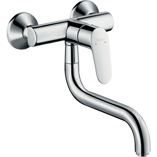 Hansgrohe Focus M41 Single Lever Kitchen Mixer Wall-Mounted, Single Spray Mode - Chrome - Unbeatable Bathrooms