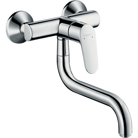 Hansgrohe Focus M41 Single Lever Kitchen Mixer Wall-Mounted, Single Spray Mode - Chrome - Unbeatable Bathrooms