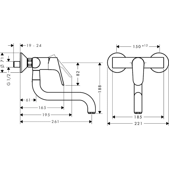 Hansgrohe Focus M41 Single Lever Kitchen Mixer Wall-Mounted, Single Spray Mode - Chrome - Unbeatable Bathrooms