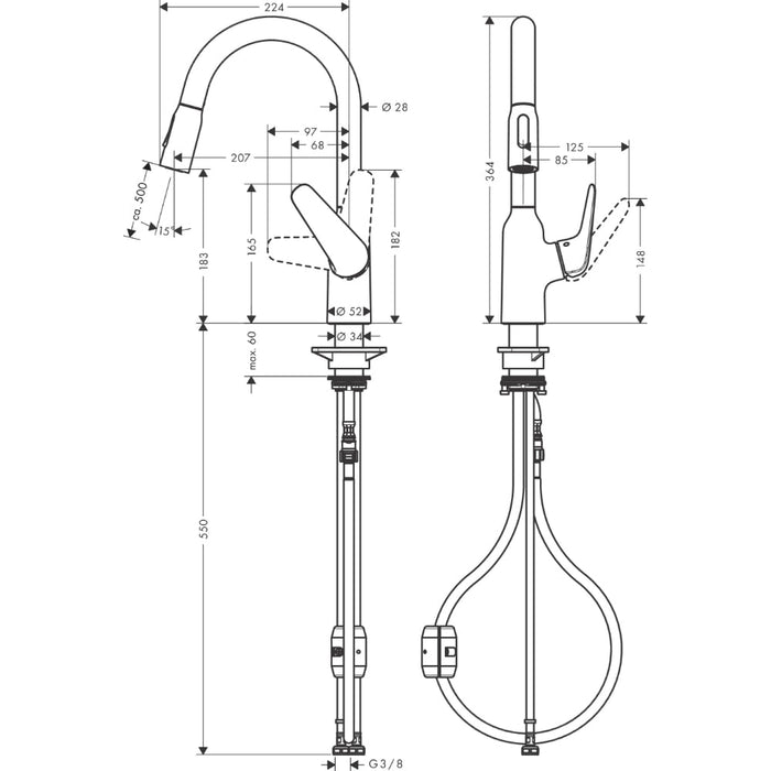 Hansgrohe Focus M42 Single Lever Kitchen Mixer 180 with Pull-Out Spray, 2 Spray Modes - Unbeatable Bathrooms