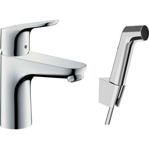 Hansgrohe Focus Single Lever Basin Mixer 100 with Bidet Spray and Shower Hose 160 cm - Chrome - Unbeatable Bathrooms